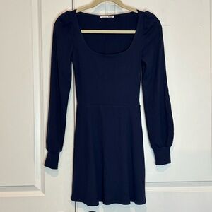 Reformation Navy Long Sleeve Ribbed Mini Dress
